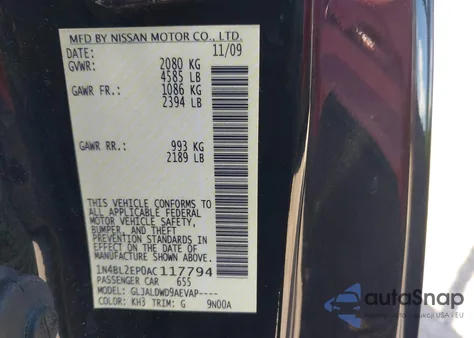 2010 Nissan Altima 3.5 Sr from USA, damaged, VIN 1N4BL2EP0AC117794